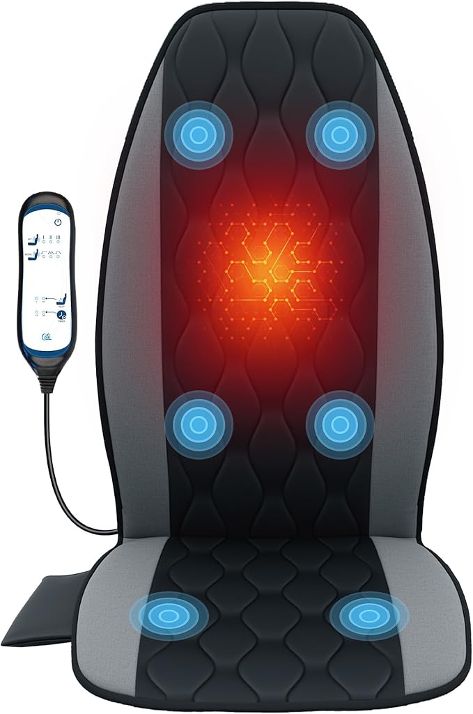 CILI Vibration Massage Chair Pad, Quiet Back Massager for Office Chair, Sofa & Recliner, Independent Graphene Heat & Massage Control, 15-30 Min Timer for Back Pain Relief