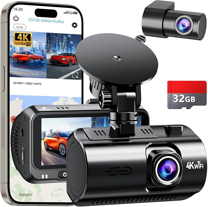 4K+1080P Dash Cam Front and Rear: 15-Min Install 5.8GHz WiFi 20MB/s Fast Download Dual Dash Cameras for Car with GPS - G-Sensor WDR/HDR Super Night Vision 24H Parking Mode by Befumly