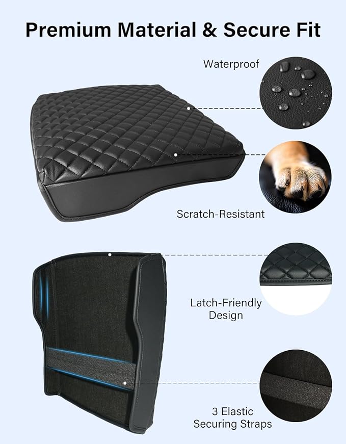 Center Console Armrest Cover for Dodge Ram 2019-2026 1500 2500 3500 Accessories, Vinyl Leather Middle Armrest Cushion Pad Anti-Scratch, Black (Fits Bucket Seat Only)