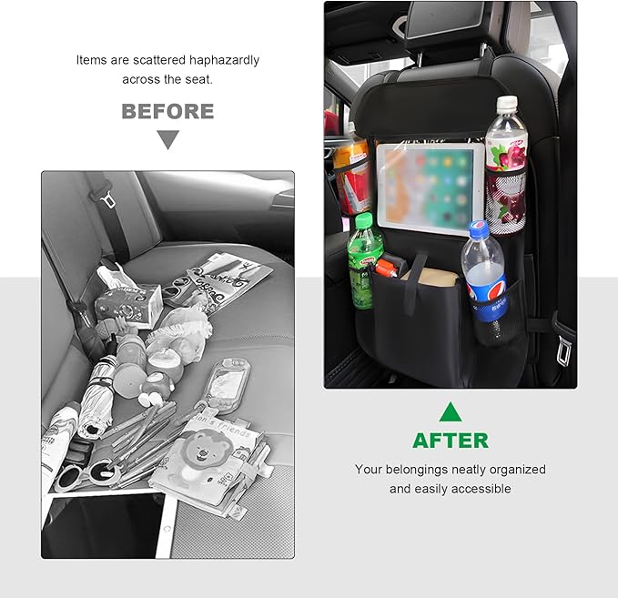 Car Seat Back Organizer, Auto Multi-Pockets Backseat Storage Bag with Tablet Holder, Waterproof Oxford Cloth Seat Back Protector Kick Mat for Most Vehicles, Car Accessories (Style A)