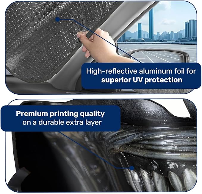 GENANY Horror Alien Windshield Sun Shade for Car SUV Truck (55x30 Inches), Front Window Visor for Windows, Protector Blocks UV