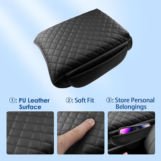 2023-2025 2026 Pilot Center Console Cover for Honda Pilot (LX/Sport/EX-L/TrailSport/Touring/Elite/Black Edition), with Side Pockets, Leather Cushion Armrest Cover 2025 Pilot Accessories -Padded