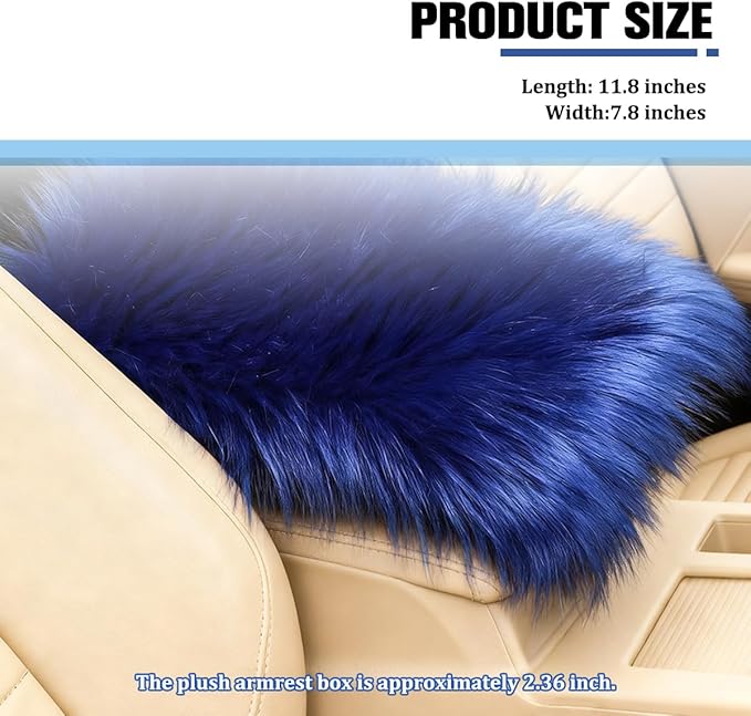Car Center Console Cover, Fluffy Soft Vehicle Middle Console Arm Rest Cushion Pad, Furry Automotive Interior Armrest Seat Box Protector Decoration Accessories, Universal Fit (Royal Blue)
