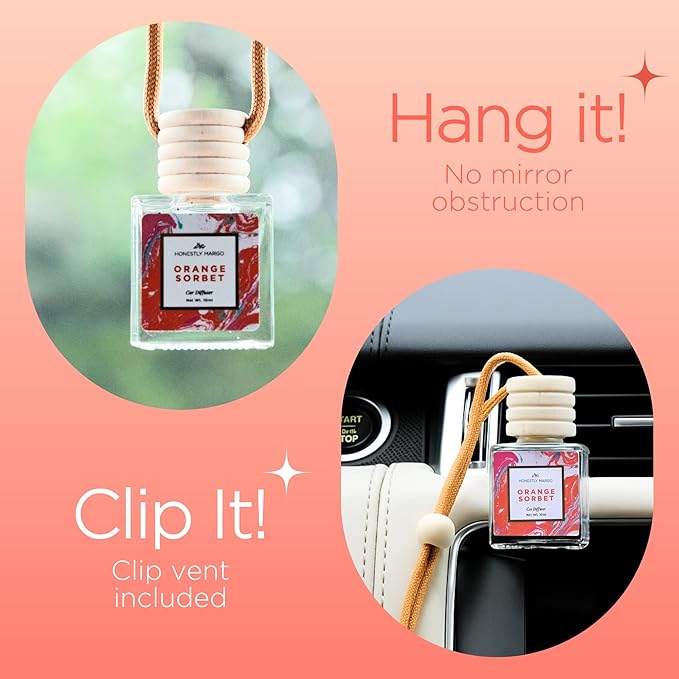 Honestly Margo Orange Sorbet Car Diffuser Air Freshener (0.34 Fl Oz, Pack of 1) – Stylish Scent Diffuser with Perfume – Must-Have Essentials for Women, Car Fresheners Long Lasting for a Fresh Drive