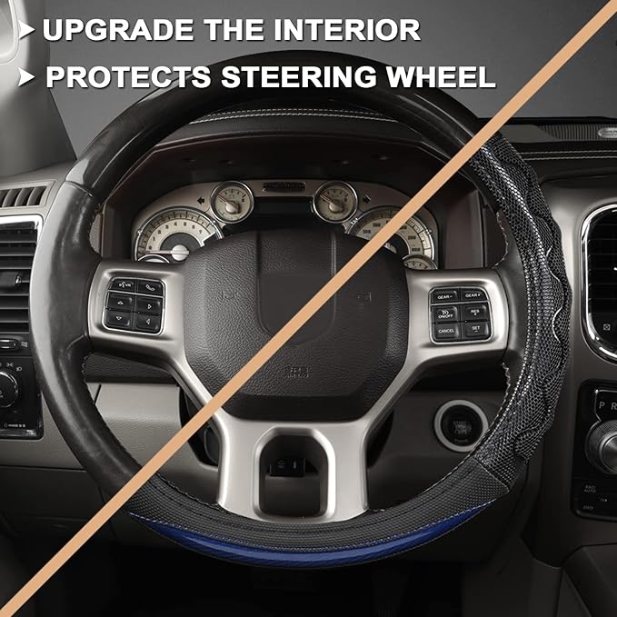 GIANT PANDA Steering Wheel Cover for Dodge Ram 1500 - Car Steering Wheel Covers for Dodge Ram 2500 3500 15.5-16 inch - Blue