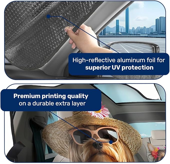 GENANY Yorkshire Terrier Family Windshield Sun Shade for Car SUV Truck (55x30 Inches), Sun Shade Windshield for Windows, Protector Blocks UV, Car Decor