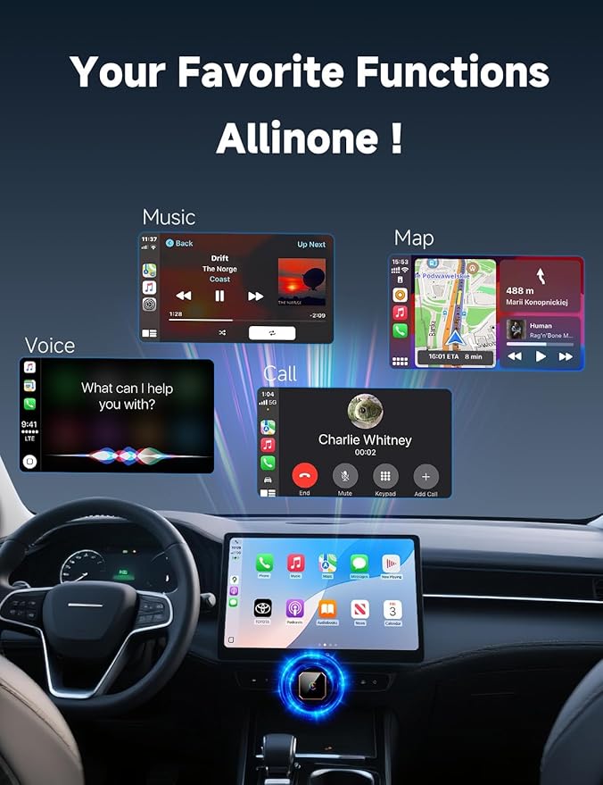 Aimoon 2026 Upgraded Wireless CarPlay Adapter for iPhone＆Android, Car Play Mini Wired to Wireless Adapter for CarPlay ＆Android Auto Plug and Play Stable Connection & No Latency for iPhone iOS 10+
