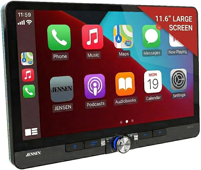 JENSEN J5CA12 11.6-inch Certified Apple CarPlay Android Auto Wired or Wireless | Maestro & Metra Axxess Ready | Single & Double DIN Car Stereo | SiriusXM Ready | Bluetooth | Front & Rear Camera Inputs