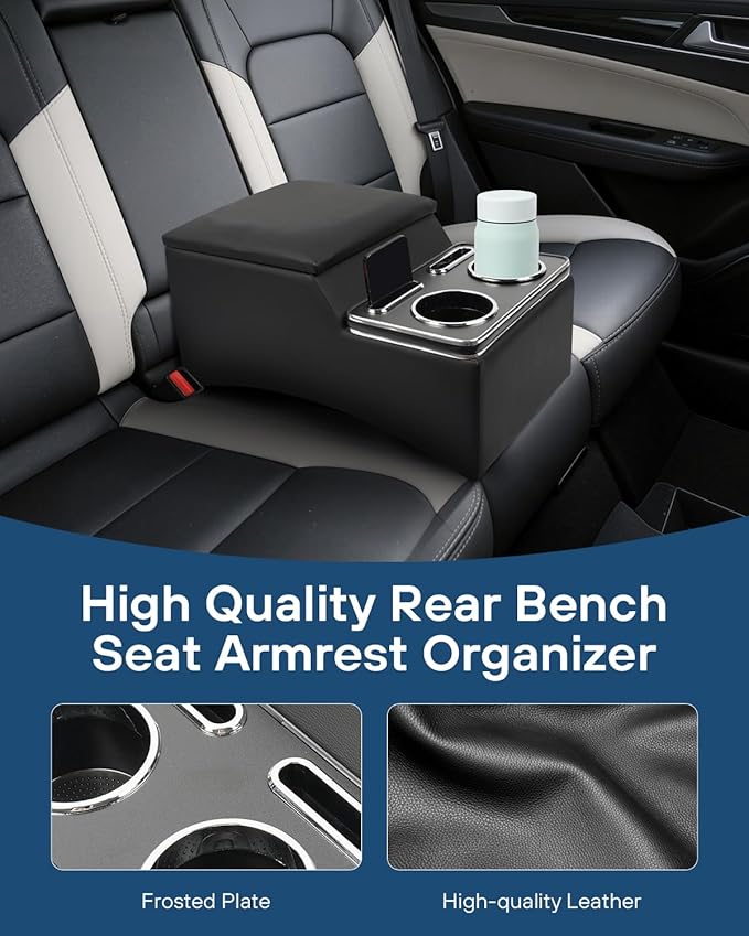 Upgraded Center Console, Truck Bench Front Seats Center Console Organizer and Storage, Cup & Phone Holder for Minivan, SUV, Middle Van
