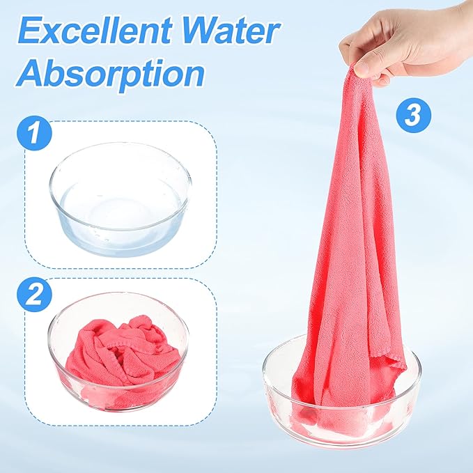 HARFINGTON 4 Pack Microfiber Cleaning Cloth, 30" x 14" Multi-Functional Cleaning Towels Reusable Absorbent Rags for Car Wash Kitchen Household Window Clean, Rose Red