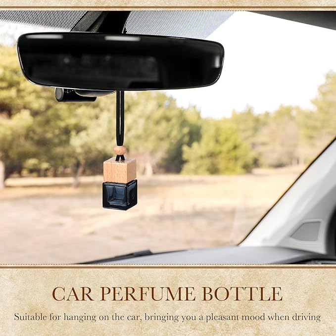 DaisyInner 100 Sets Car Diffuser Bottles Empty Bulk Hanging Car Air Freshener Diffuser Bottles Bulk Glass Perfume Holder with Instruction Cards for Essential Oil Fragrance Pendant(Square,Black)