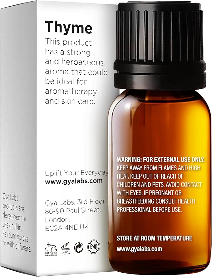 100% Pure Thyme Essential Oil - 0.34 Fl Oz - Thyme Oil for Hair, Skin, Diffuser, Aromatherapy & DIY Candle Making Scent