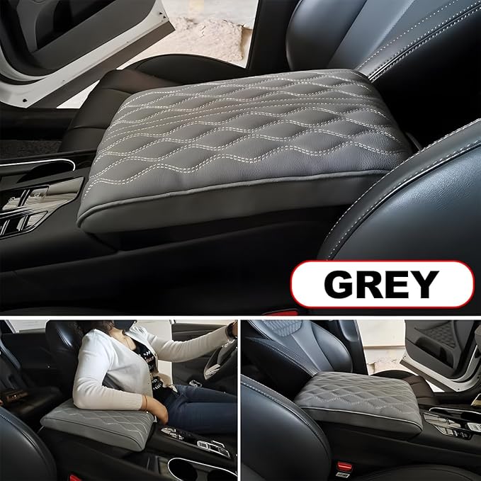 Car Center Console Cover, Leather Waterproof Vehicle Armrest Box Pad, Memory Cotton Comfortable Automotive Interior Seat Box Cushion Protector Accessories, Universal for Most Cars (Gray)