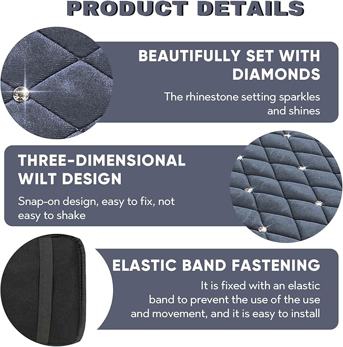 Bling Car Center Console Cover, Soft Fluffy Armrest Seat Box Cushion Pad, Crystal Diamond Arm Rest Protection Mat, Automotive Interior Decoration Accessories for Most Vehicles (Gray)