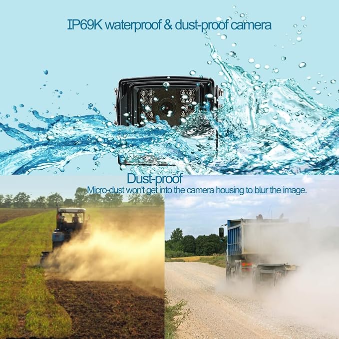 AHD 1080P, 7" Wired Monitor Rear View Reverse Backup Night Vision Camera System, Waterproof IP 69k Camera for Agriculture Farm Tractor, Truck, Forklift, Heavy Equipment, Excavator, Skid Steer
