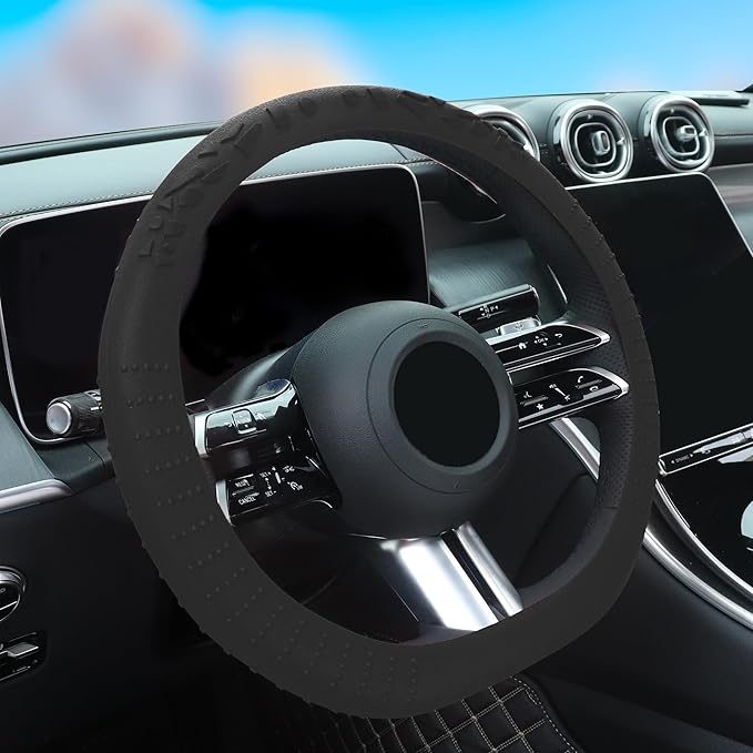 Car Steering Wheel Cover,Anti-Slip Silicone Automotive Steering Wheel Covers with Soft Elasticity,13-15 Inch Universal Steering Wheel Protector Car Interior Accessories for Women & Men (Black)