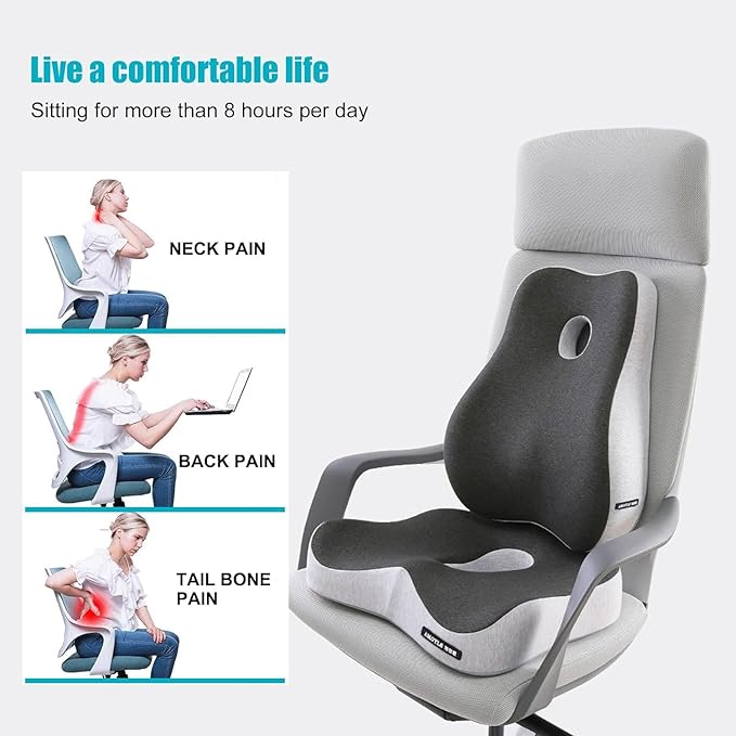 Seat Cushion and Lumbar Support Pillow Set, Sciatica Relieving Coccyx Cushion,hemorrhoid Cushion,Chair Back Support,Ergonomic Cushion&Pillow, car Cushion,Office Chair Cushions for Back and Butt