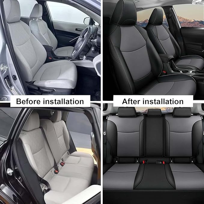AOMSAZTO Custom Fit for Toyota Corolla Cross Hybrid 2023 2024 2025 Faux Leather Car Seat Covers Full Set Compatible Airbag Corolla Cross Hybrid S,SE,XSE Seat Protector Sedan Black+Grey