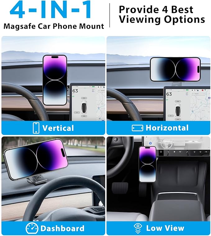Nycetek Tesla Phone Mount Holder for, [Super Suction Power] Dashboard Magnetic iPhone Car Mount for Tesla Model Y/3/S/X Accessories 2025, Alloy Foldable Car Holder for iPhone Samsung and More