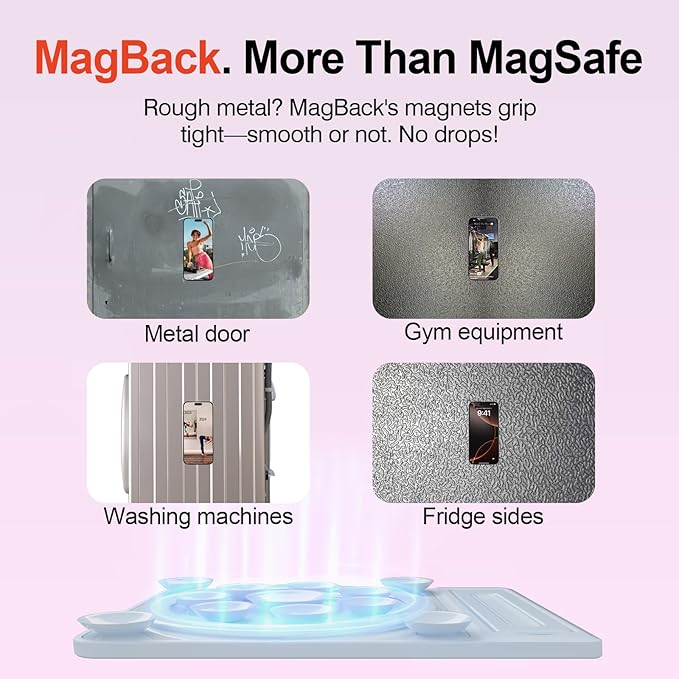 SEMBO Silicone Suction Phone Case Adhesive Sticky Grip Stand with Mag-Back for MagSafe Car/Wall Mounts, Strong Magnetic Holder for Fridge, Gym Equipment, Shower, Hands-Free Selfie (Blue, Adhesive)