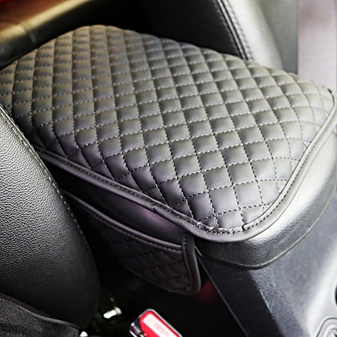 KAELTHAS Comfortable Car Center Console Cushion Armrest Dog Cat Paws Protect Cover Non-Slip with 2 Storage Bags for Cars SUVs CUVs Interior Accessories (Black, Mid-Size)