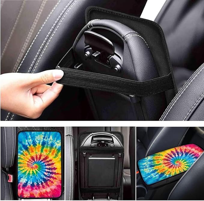 Blue Tie Dye 6pcs Car Interior Accessories Protector Set Car Steering Wheel Cover for Women Cup Coaster Handbrake Gear Cover Suit for Most Cars Truck Vans SUV