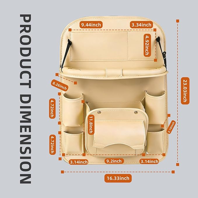 Car Seat Organizer, Multifunctional Backseat Protector Mat, Storage Bag and Tray Rack, Trash Storage (Suitable for Cars, Children, Back of Seats, and Rear Seats) (WHITE, Leather 1-Piece Set)