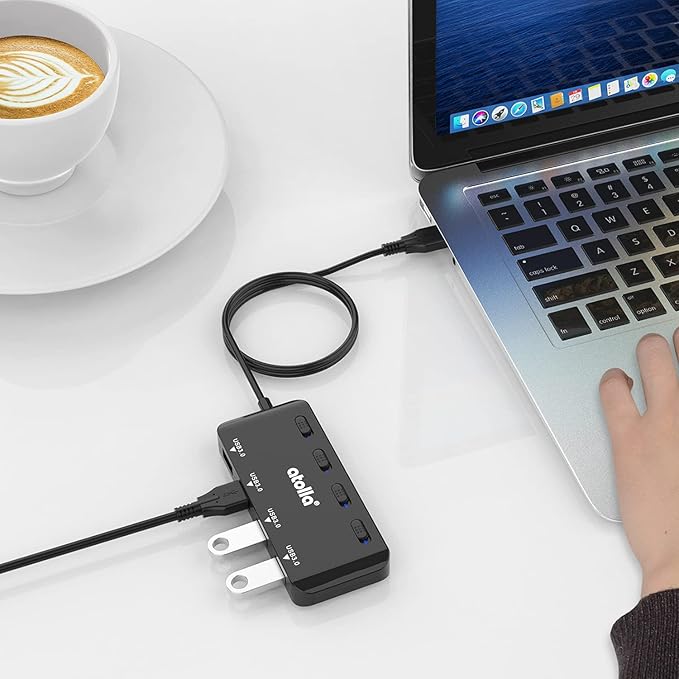 USB Hub, 4-Port USB 3.0 Hub Splitter with 2 ft Extended Cable, Ultra Slim Data USB Extender with Individual Power Switches and LED