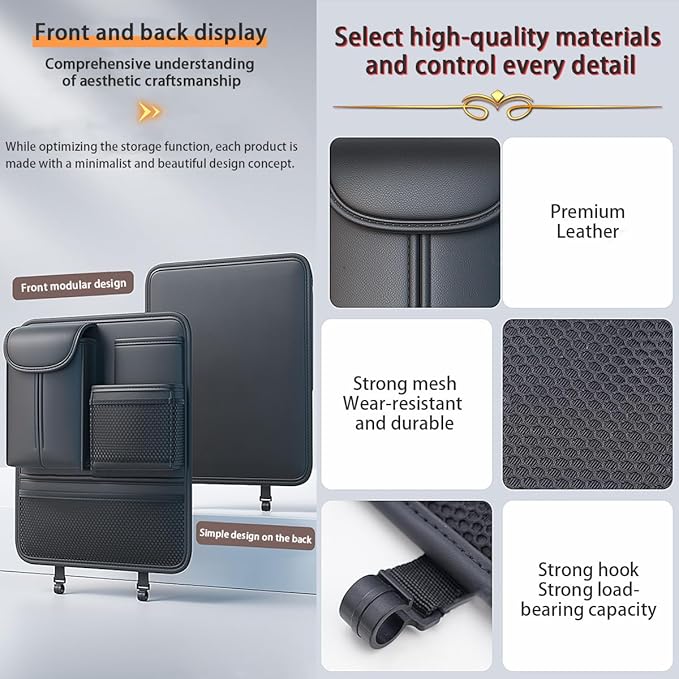 Backseat Car Organizer,5 Storage Pocketscar Seat Organizer,Car Storage Organizer with Foldable Food Tray,Car Seat Back Protectors Kick Mats Travel Accessories