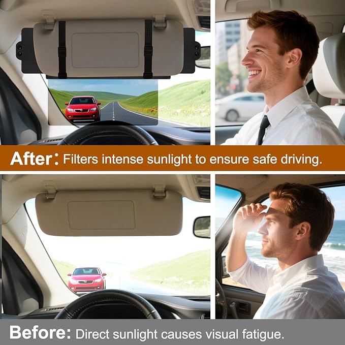 Sun Visor Extender for Car, Visor Extender Sun Blocker, Sun Visor Extender with Anti-Glare Lens Blocks UV & Sunlight, Adjustable Car Sun Visor for Safe Driving (1 Pack)
