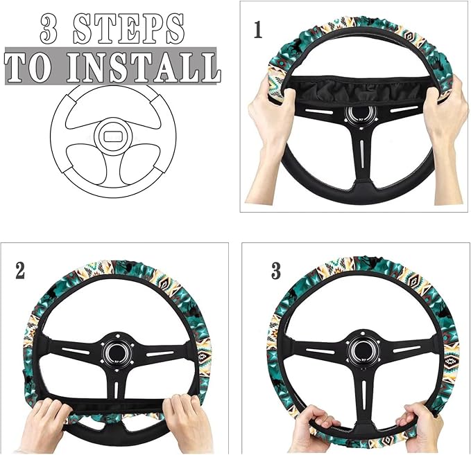 SEANATIVE Universal 15 inch Auto Car Steering Wheel Cover Aztec Tribal Horse Neoprene Car Steering Wheel Protector Cover fit Most Van Truck SUV