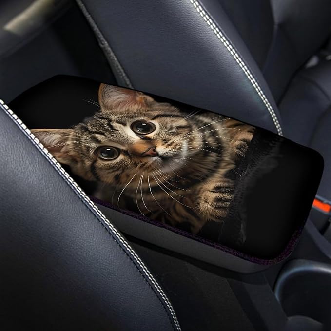 Dreaweet Car Armrest Cover Pad Soft Center Console Cover Black Cat Car Accessories for Women Interior Cute,Universal Armrest Cover for Car Truck SUV Sedan