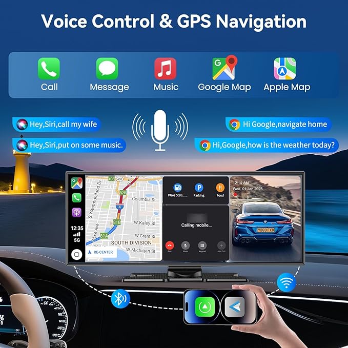 Carplay Screen for Car, Largest 11.5" Wireless Carplay & Android Auto Screen with 4K Dashcam / 1080P Rear Camera, Compatible with A-pple Carplay, Bluetooth, FM, TF Card, Voice Control, Navigation