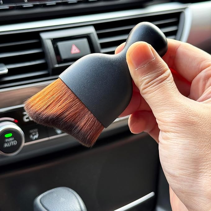 Car Detailing Brush, Soft Bristle Cleaning Brush, Scratch-Free Auto Duster Tool for Dashboard, Air Vents, Leather & Interior Cleaning (Black&Dark Brown)