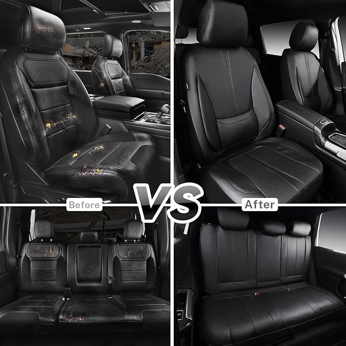 CAR PASS Nappa Leather Car Seat Covers Full Set, Water Resistant 3D Foam Faux Leather Seat Covers with Lumbar Support, Automotive Seat Covers 5 Seats Comfort & Universal Fit for Cars SUV Truck, Black