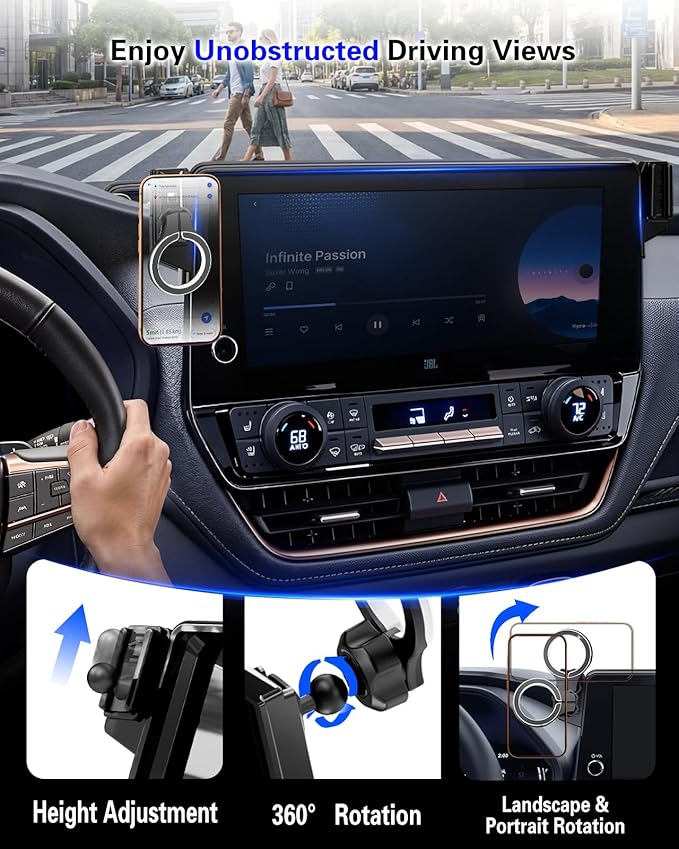pop-tech Car Phone Mount for Toyota Grand Highlander 2024 2025 2026: Magnetic Strong Magnets Cell Phone Holder Fit 12.3-Inch Touch Screen Compatible with MagSafe & iPhone Accessories