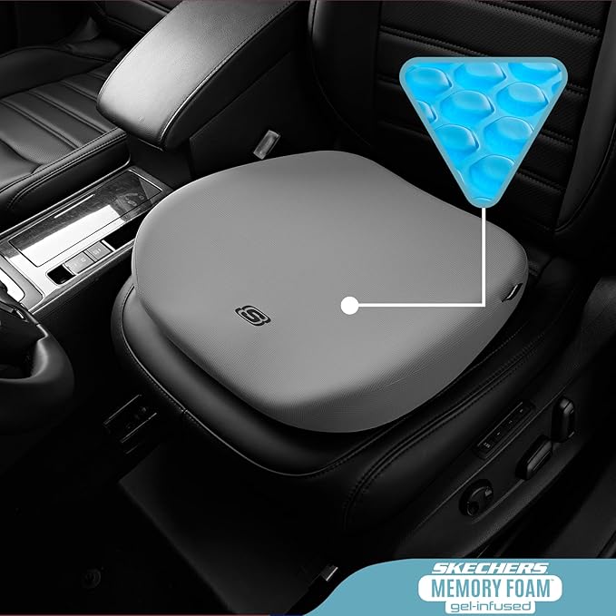 Skechers Seat Cushion Premium Gel & Memory Foam-Office Chair Cushion for Tailbone Pain Relief,Butt Pillow for Office Chair,Car seat Cushion,Long Sitting Office Workers,and Car Drivers,Gray