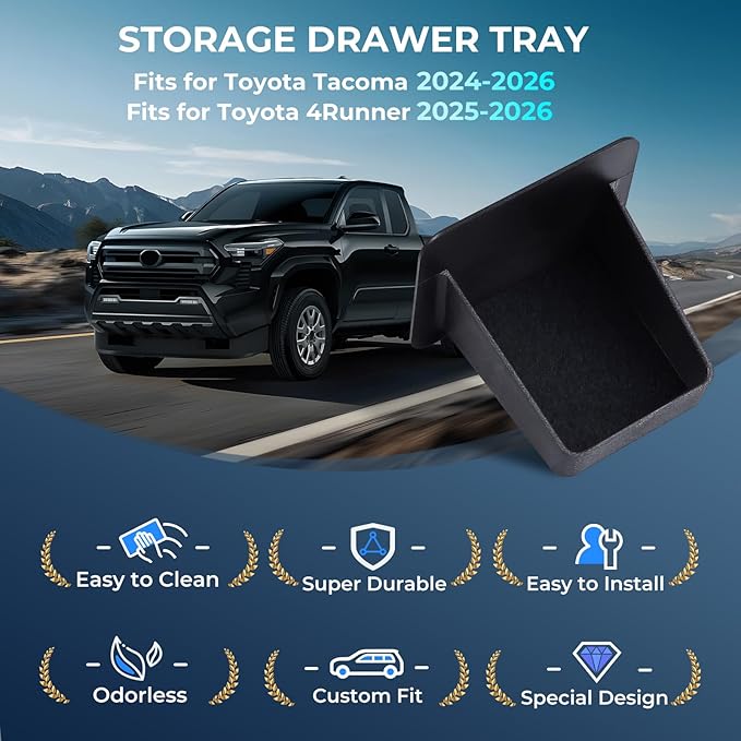 Center Console Organizer Drawer Storage Tray for Toyota Tacoma 2026 2025 2024 4th Gen & Toyota 4Runner 2026 2025 6th Gen, Interior Accessories Wheel Cubicle Hidden Cubby Insert Tray, Black