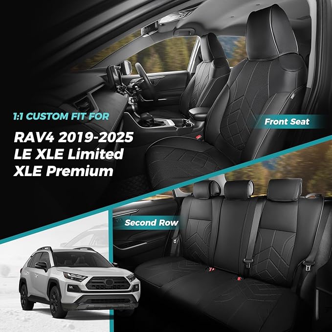 for Toyota RAV4 Seat Covers 2019 2020 2021 2022 2023 2024 2025 RAV 4 LE XLE Limited XLE Premium (Gas not for Hybrid) - Custom Leather Car Seat Covers Full Set - Black