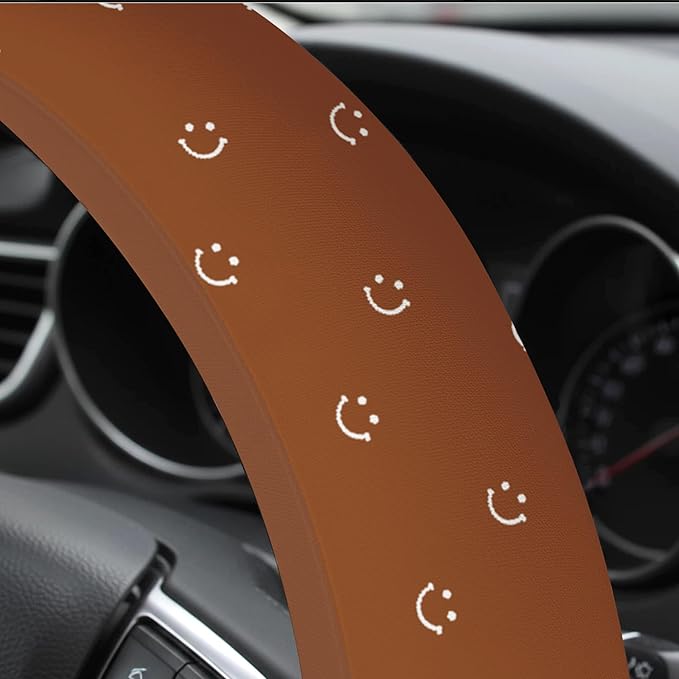 Soft Brown Steering Wheel Cover Cute Cloth Fabric Car Wheel Cover Breathable Washable Cool in Summer Universal 14.5 15 Inch
