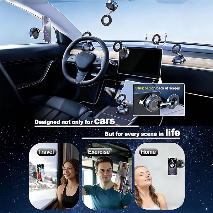 Vacuum Magnetic Car Phone Holder for Your Car, 360° Adjustable Car Phone Mount, Foldable Car Mount, for Magsafe Dashboard Car Bracket Stand for iPhone & Android