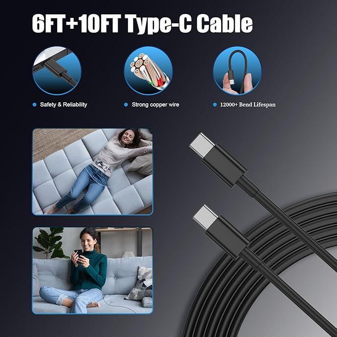 Essri Type C Charger Fast Charging for Samsung Galaxy S25 S24 S23 S22 Note 20,4Pack 25W Super USB C Fast Charger Block with (6ft+10ft) x2 Cables for iPhone 15/16 Pro Max/Plus, Android Phones - Black
