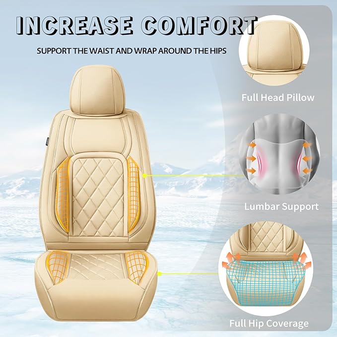 Fit Tucson Car Seat Covers Compatible with Hyundai Tucson 2010-2026, Premium Leather Breathable, Wear Resistant, Airbag Compatible, All-Weather Protection & Full Coverage, 2 Front Seat Beige