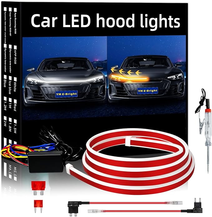 Sequential Turn Signal Led Light Strip Dynamic Scan Start Up Hood Lights Flexible DRL Daytime Running Light for Car,Truck,SUV,Dual Color Amber White Flowing Switchback 12V 47inch /1.2M (1Set)