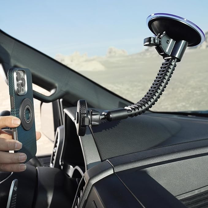 A2C One-Lock Ultra Off-Road Truck Phone Mount, Magnetic Alignment with Automatic Dual-Latch Locking System, One-Hand Quick Release, 4.33" Heavy-Duty Vacuum Suction Cup, Anti-Shake Double-Rib Metal Arm