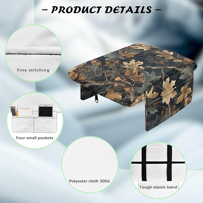 Dreaweet Hunting Forest Camo Center Console Cover Thick Car Armrest Cushion with Storage Bag Soft Comfortable Arm Rest for Car Center Console Universal Fit SUV Truck Sedan