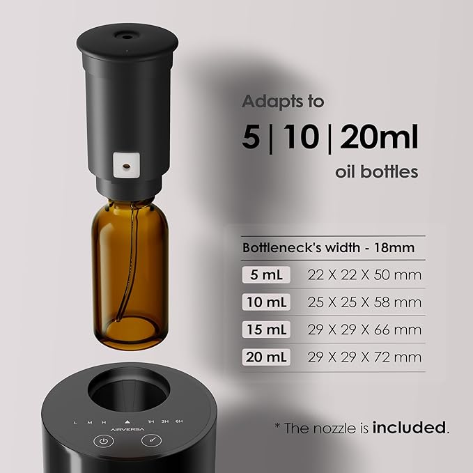 Airversa Waterless Essential Oil Diffuser Starter Kit with 30mL Hotel Fragrance Oil Inspired by Ritz-C., Battery Operated Car Diffuser, Portable Aroma Nebulizer for Home Car Office, AN6Kit-B, Black