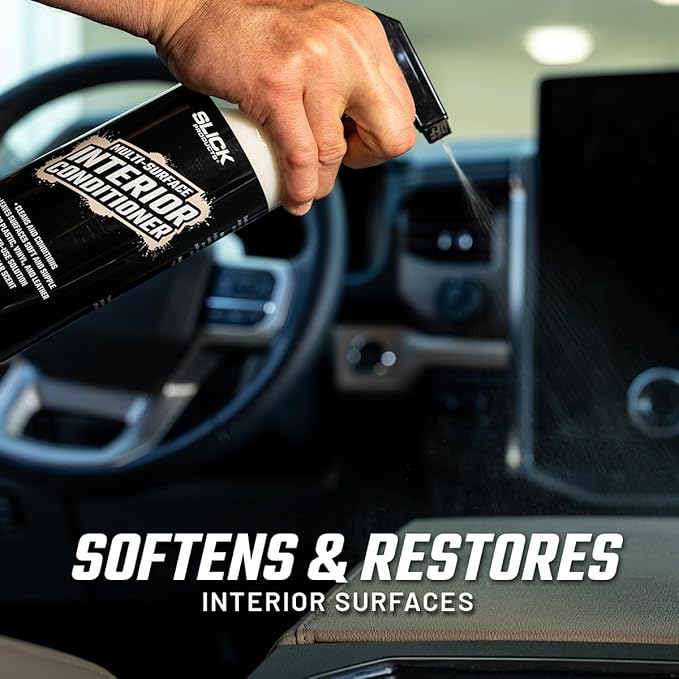Slick Products Multi-Surface Interior Conditioner – Cleans & Conditions Vinyl, Plastic & Leather – Non-Greasy Car Interior Cleaner & Protectant – Fresh New Car Scent – 128 oz.