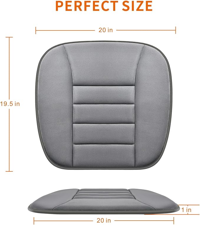 SUTILA Car Seat Cushion Pad 1inch Thick Comfort Seat Protector for Car Driver Seat Office Chair Home Use Memory Foam Seat Cushion with Non Slip Bottom, 20inch x 18.5inch (Grey)