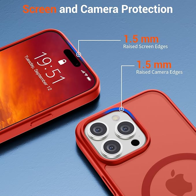SUPFINE Magnetic for iPhone 15 Pro Max Case (Compatible with MagSafe) (Military Grade Drop Protection) Slim Translucent Matte Shockproof with Anti-Fingerprint Phone Case,Red